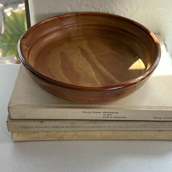 Art Studio Pottery Hand Thrown Dish Bowl Artist Stamped 9.5" - Picture 2 of 14